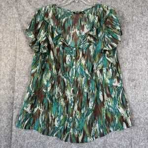 ana Babydoll Top Womens 1X Green Whimsy Chiffon Forest Fairy Y2K Sheer Ruffle